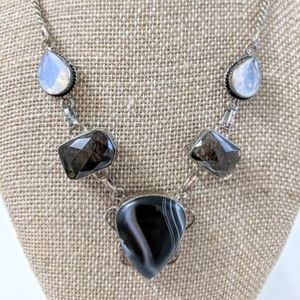 SOLD Black agate opalite and smoky quartz necklace